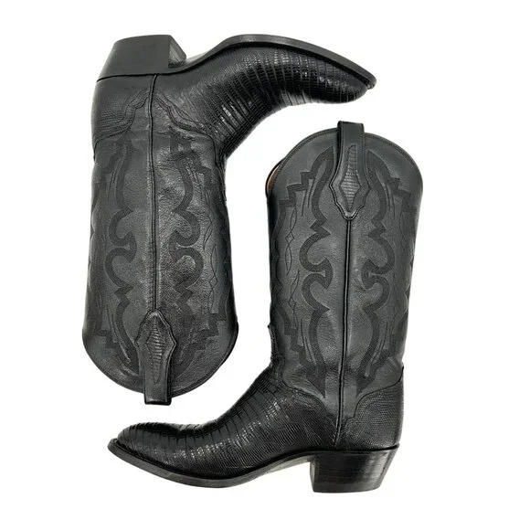 Vintage El Dorado Exotic Black Teju Lizard Cowboy Boots Mens size 9 Western 9550 - Picture 6 of 16